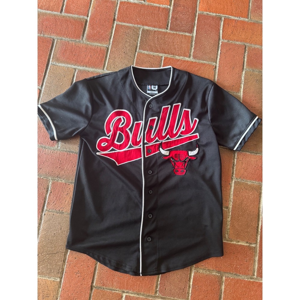 NBA Chicago Bulls Baseball Jersey Mens Small Black Red Button Up Shirt 66 Mesh